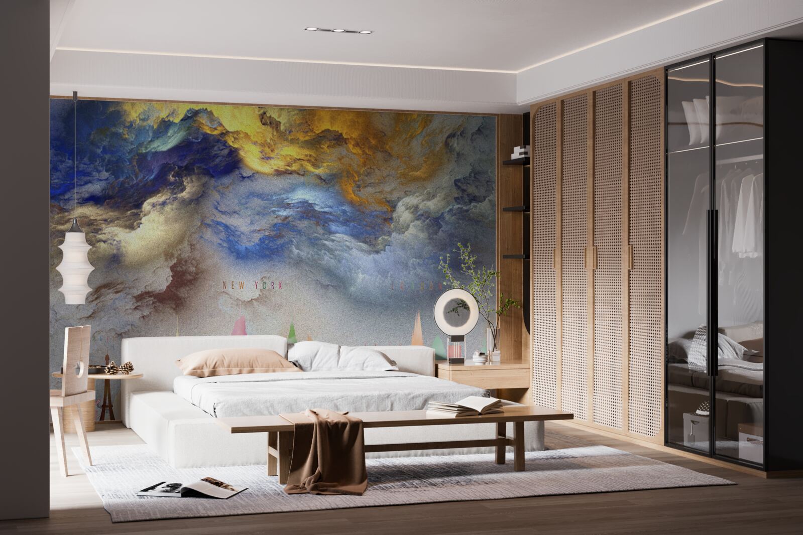 Fototapet nori neclari deasupra clădirilor orașului