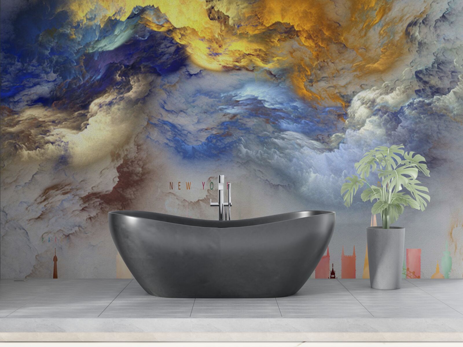 Fototapet nori neclari deasupra clădirilor orașului