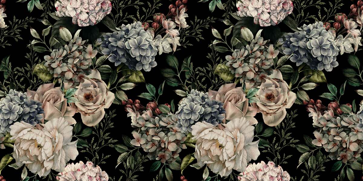 Fototapet ramuri înflorite pe un fundal întunecat