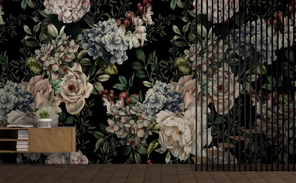 Fototapet ramuri înflorite pe un fundal întunecat