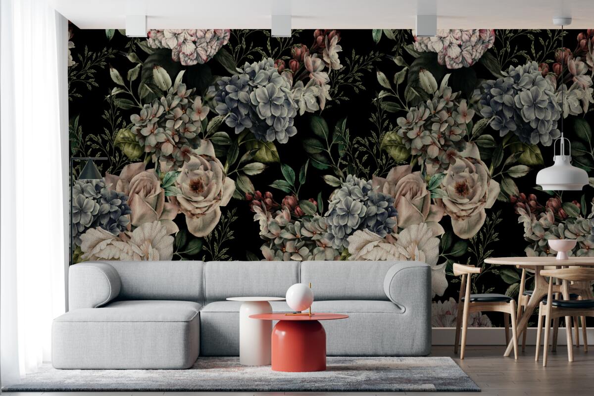 Fototapet ramuri înflorite pe un fundal întunecat