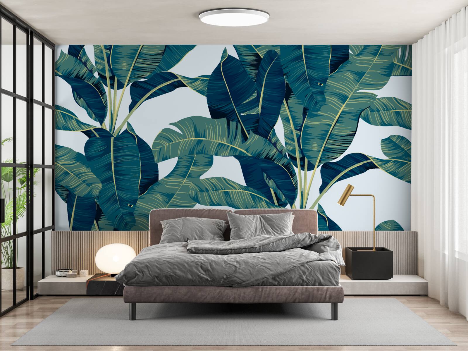 Fototapet frunze de ferigă verde închis intercalate cu