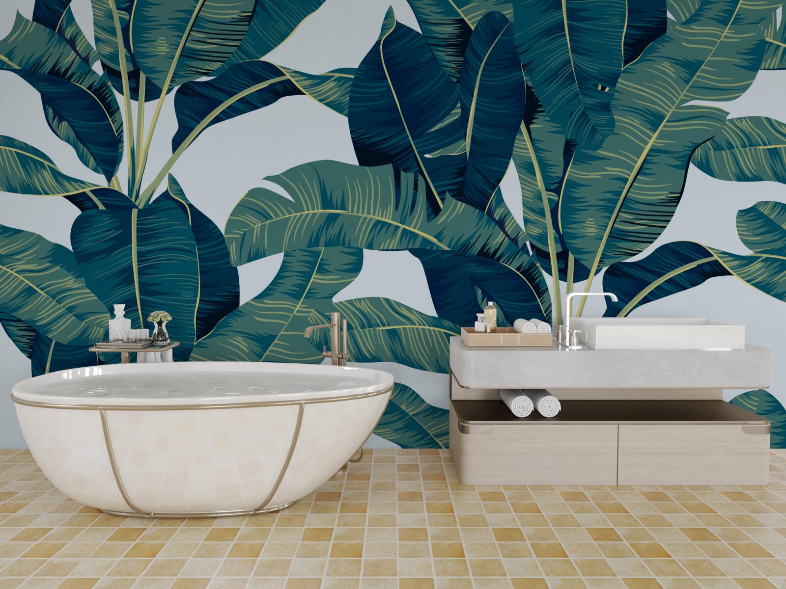 Fototapet frunze de ferigă verde închis intercalate cu