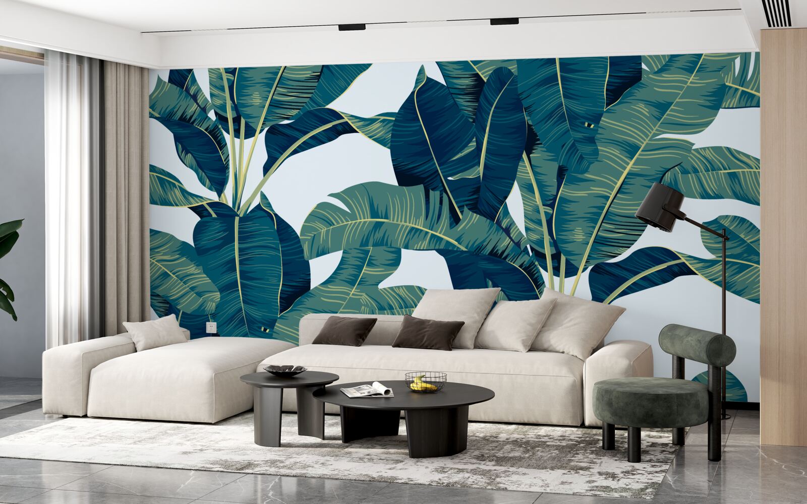 Fototapet frunze de ferigă verde închis intercalate cu