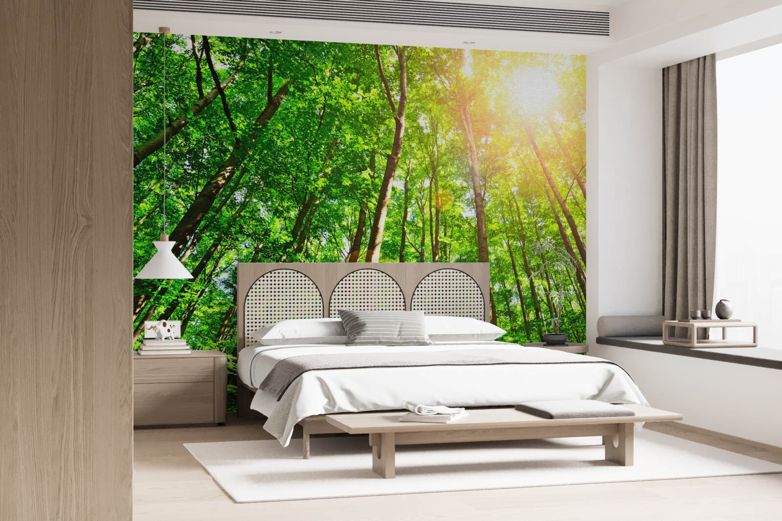 Fototapet lumina bogată a soarelui pătrunde prin marginile dense ale pădurii