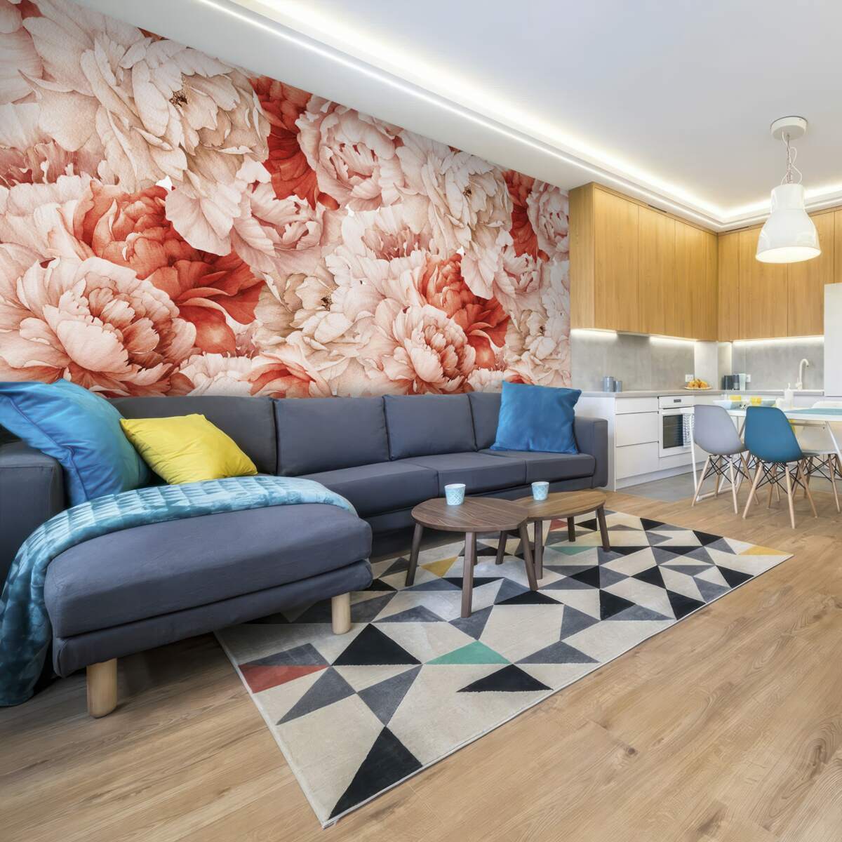 Fototapet compoziție de bujori delicate albe și roșii