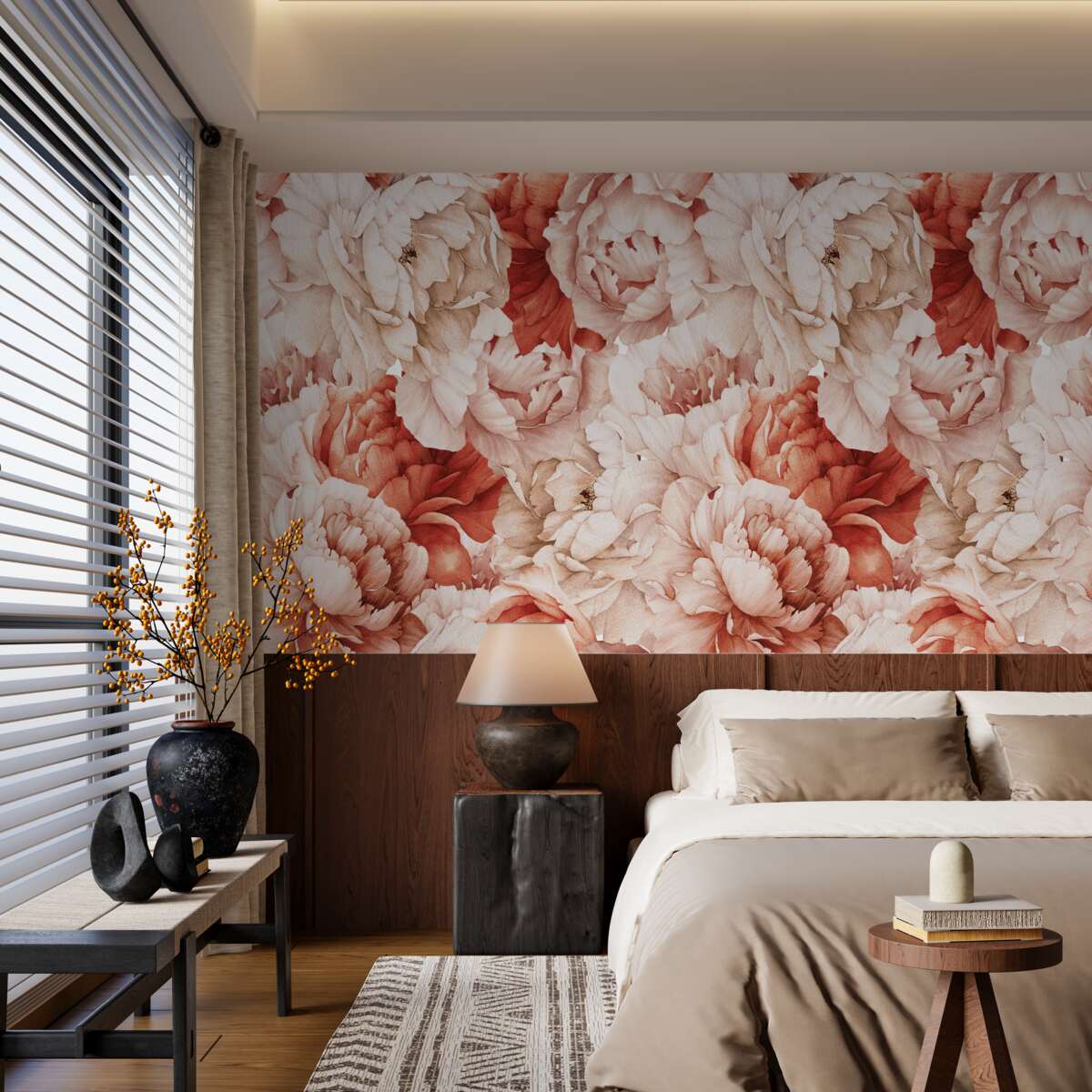 Fototapet compoziție de bujori delicate albe și roșii