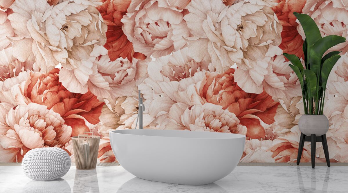 Fototapet compoziție de bujori delicate albe și roșii