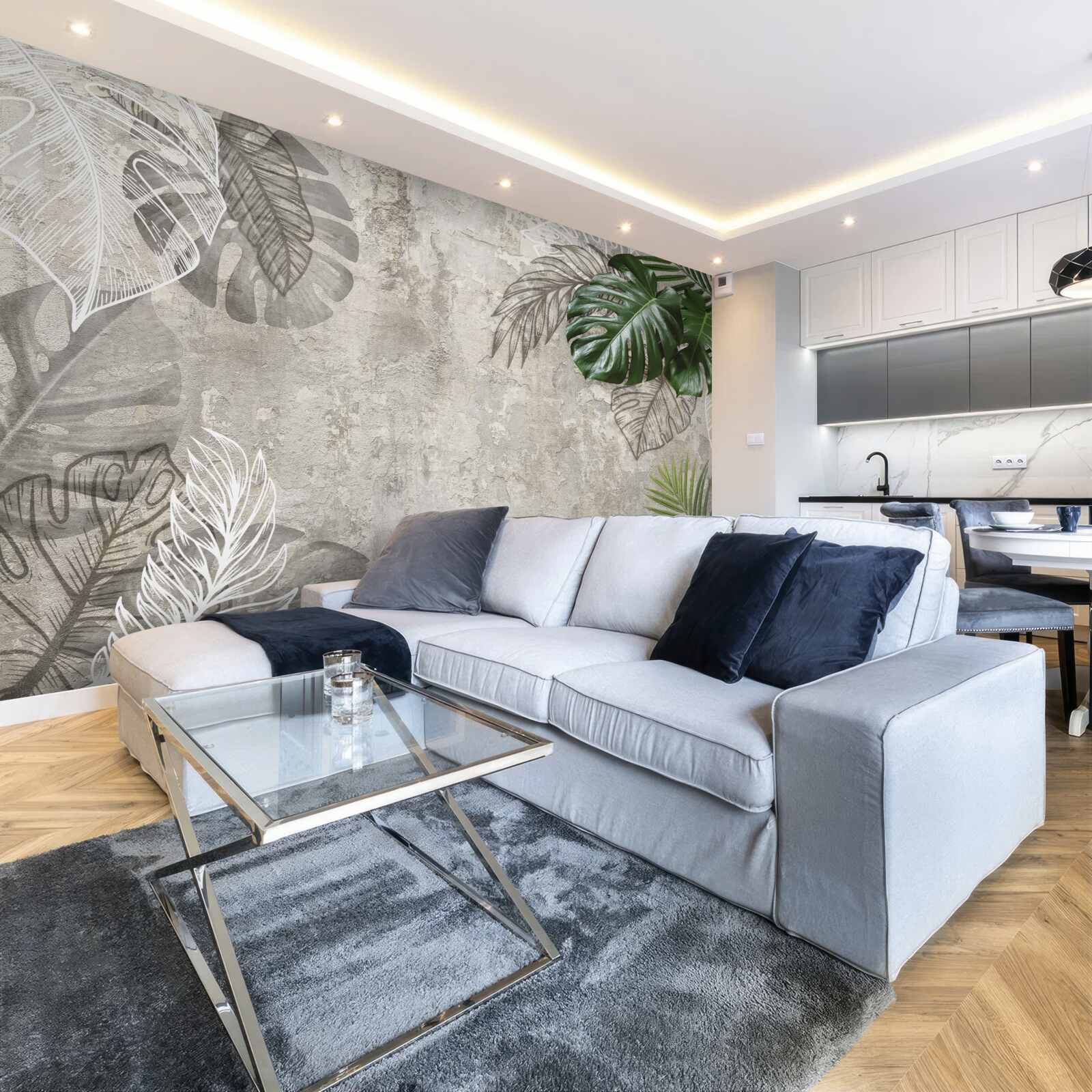 Fototapet acuarele reprezentând o monstera și o ferigă