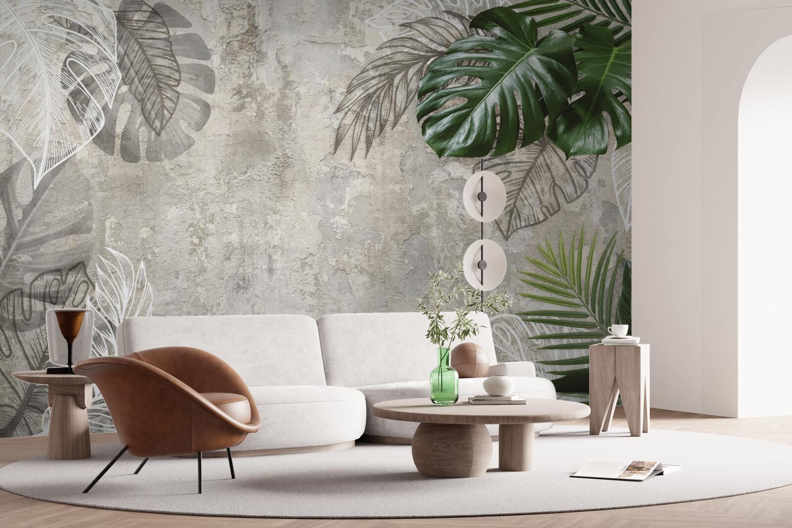 Fototapet acuarele reprezentând o monstera și o ferigă