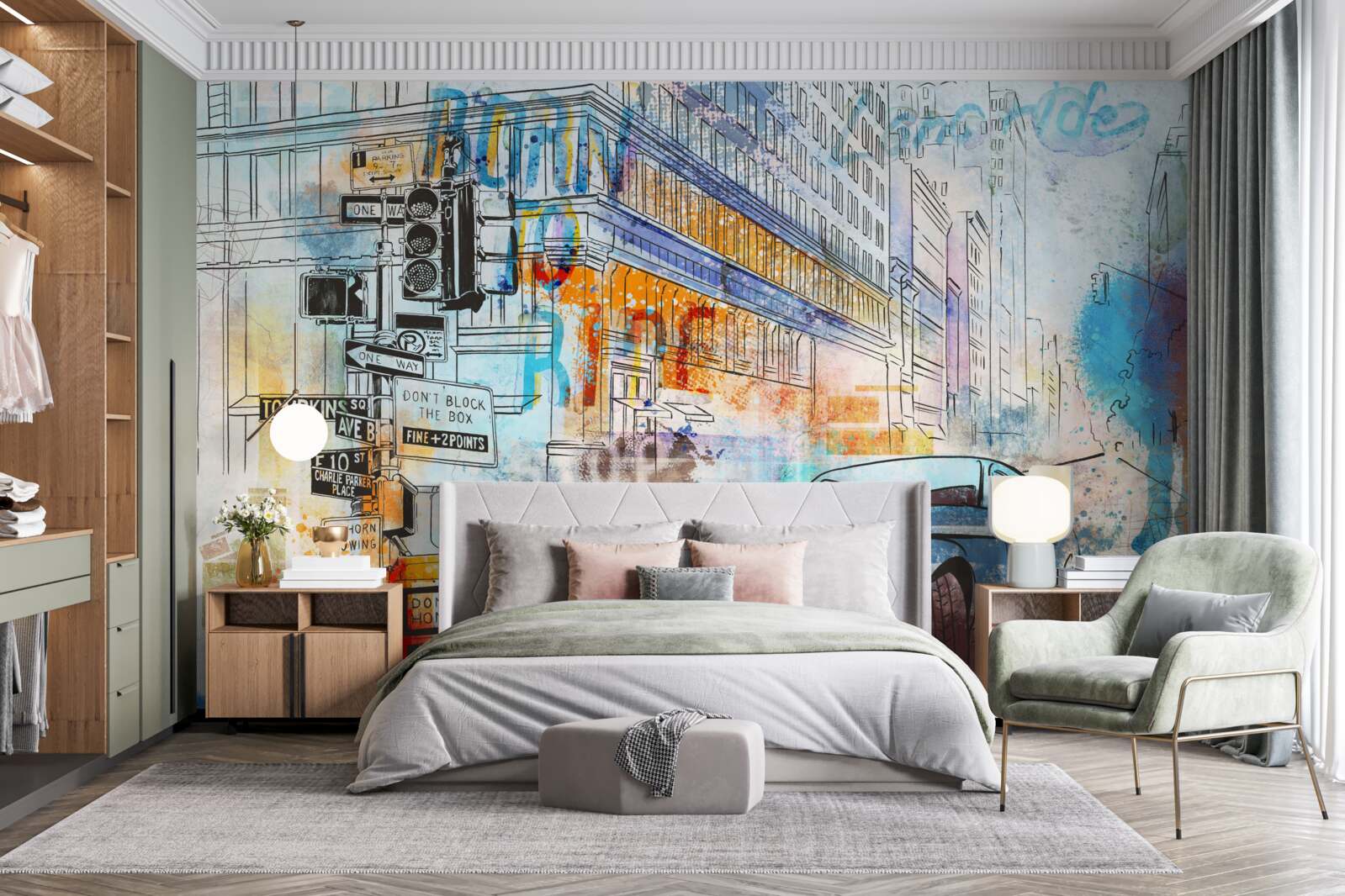 Fototapet schițe de mașini și străzi urbane