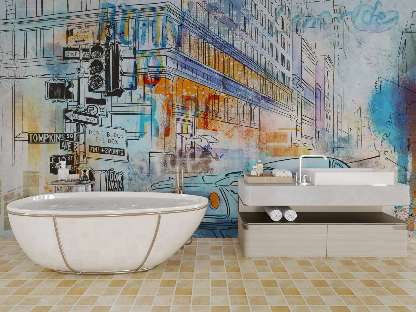 Fototapet schițe de mașini și străzi urbane