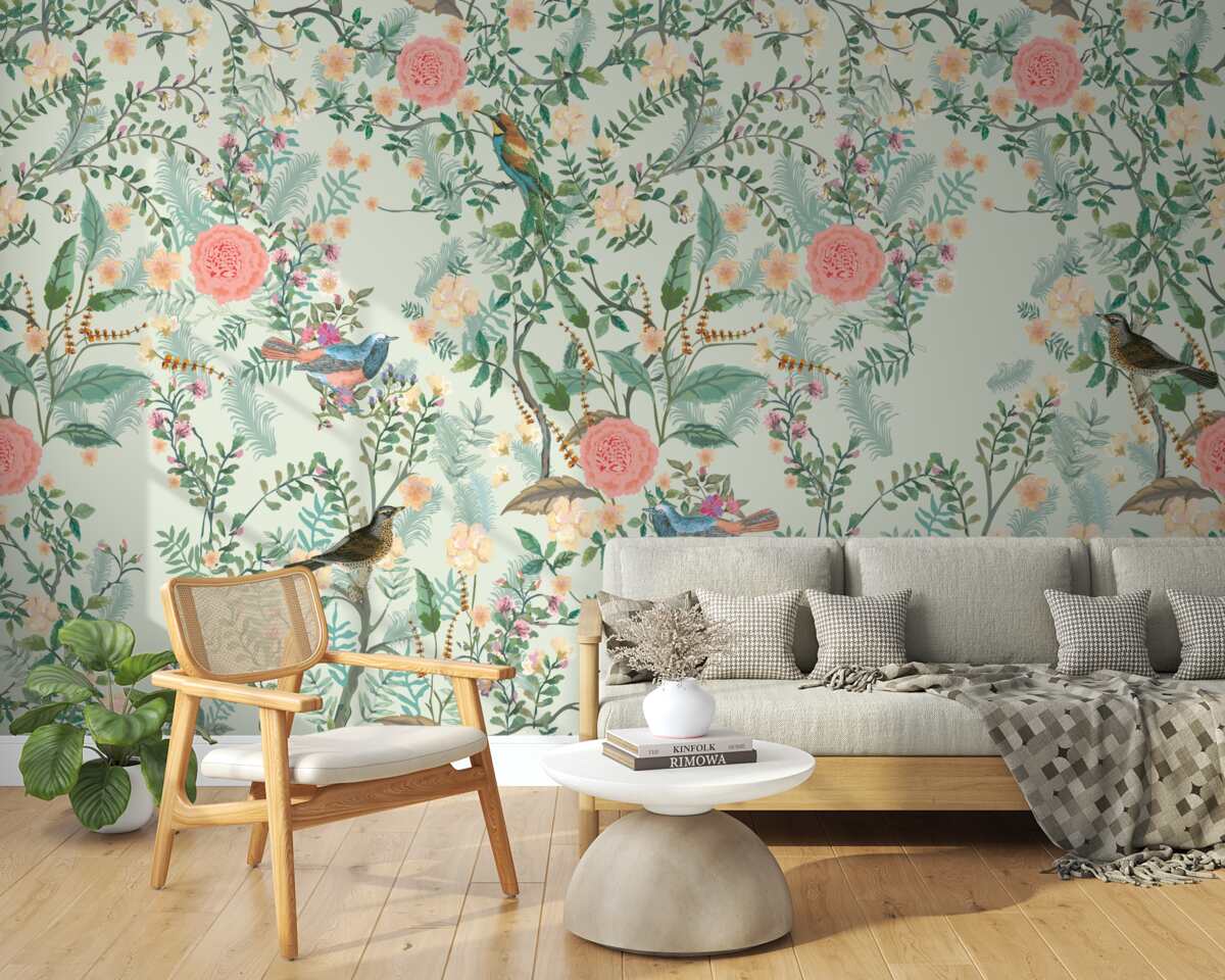 Fototapet Floră verde și păsări pline de viață