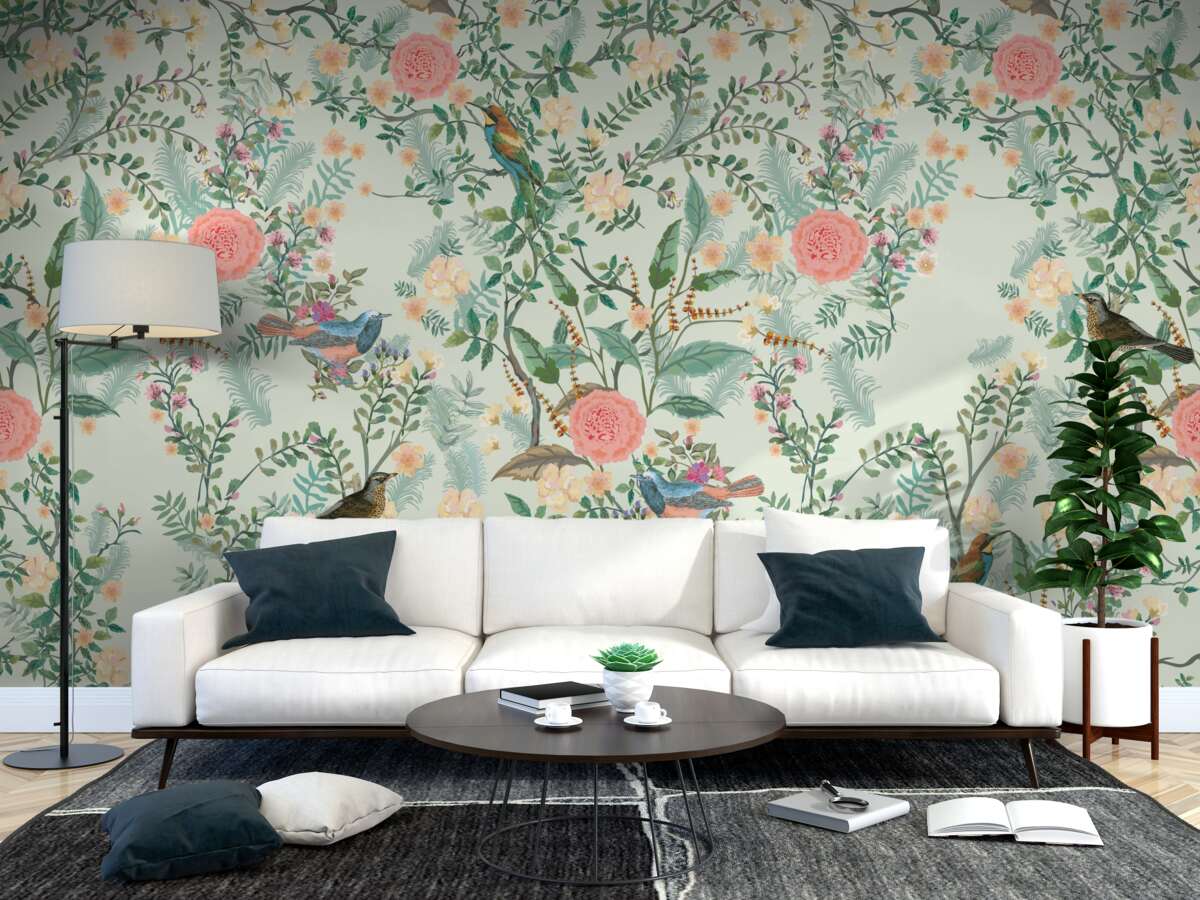 Fototapet Floră verde și păsări pline de viață