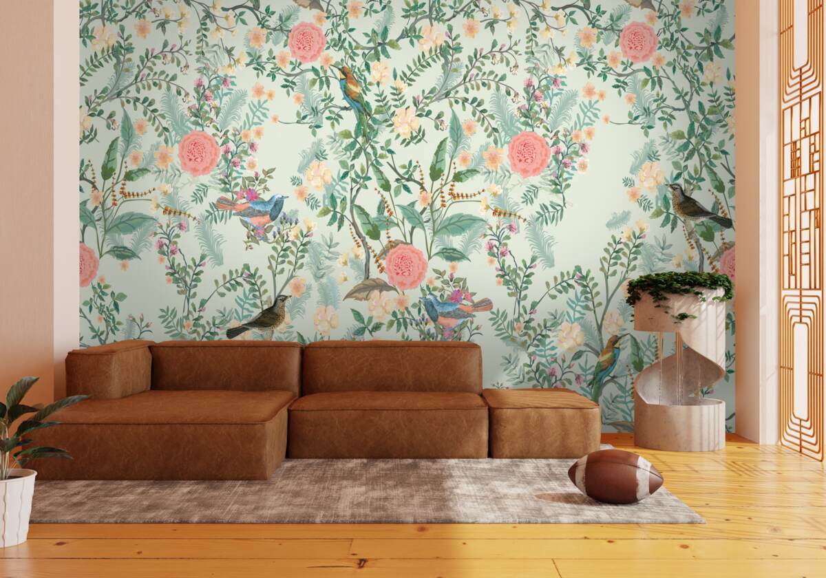 Fototapet Floră verde și păsări pline de viață