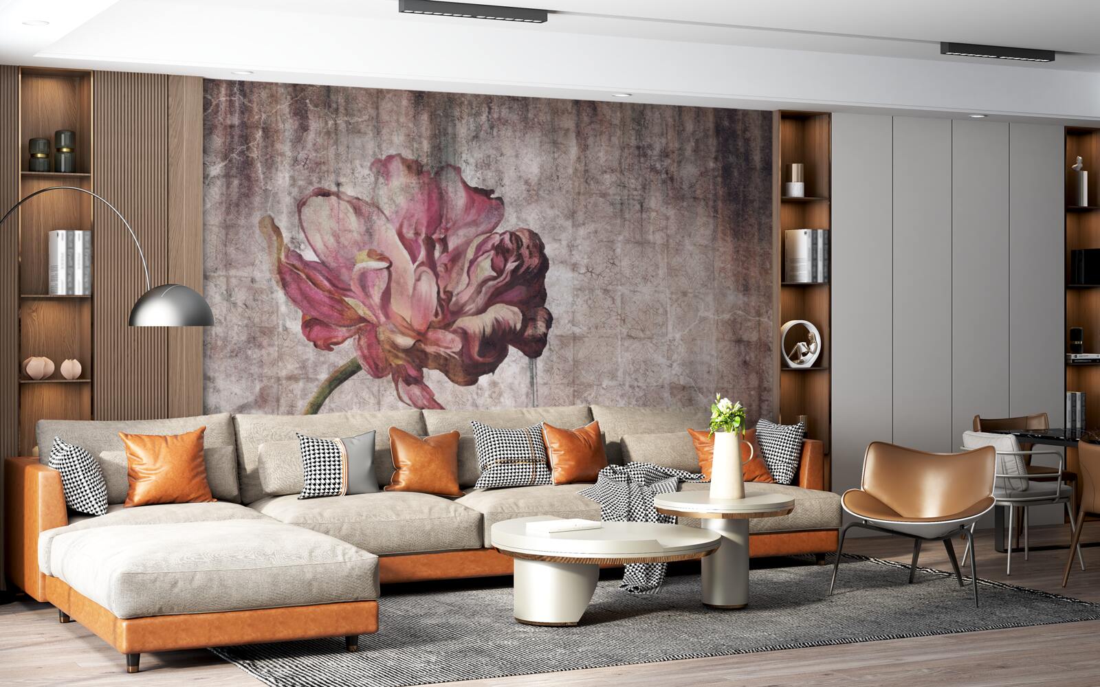 Fototapet o floare stacojie solitară într-o ploaie torențială