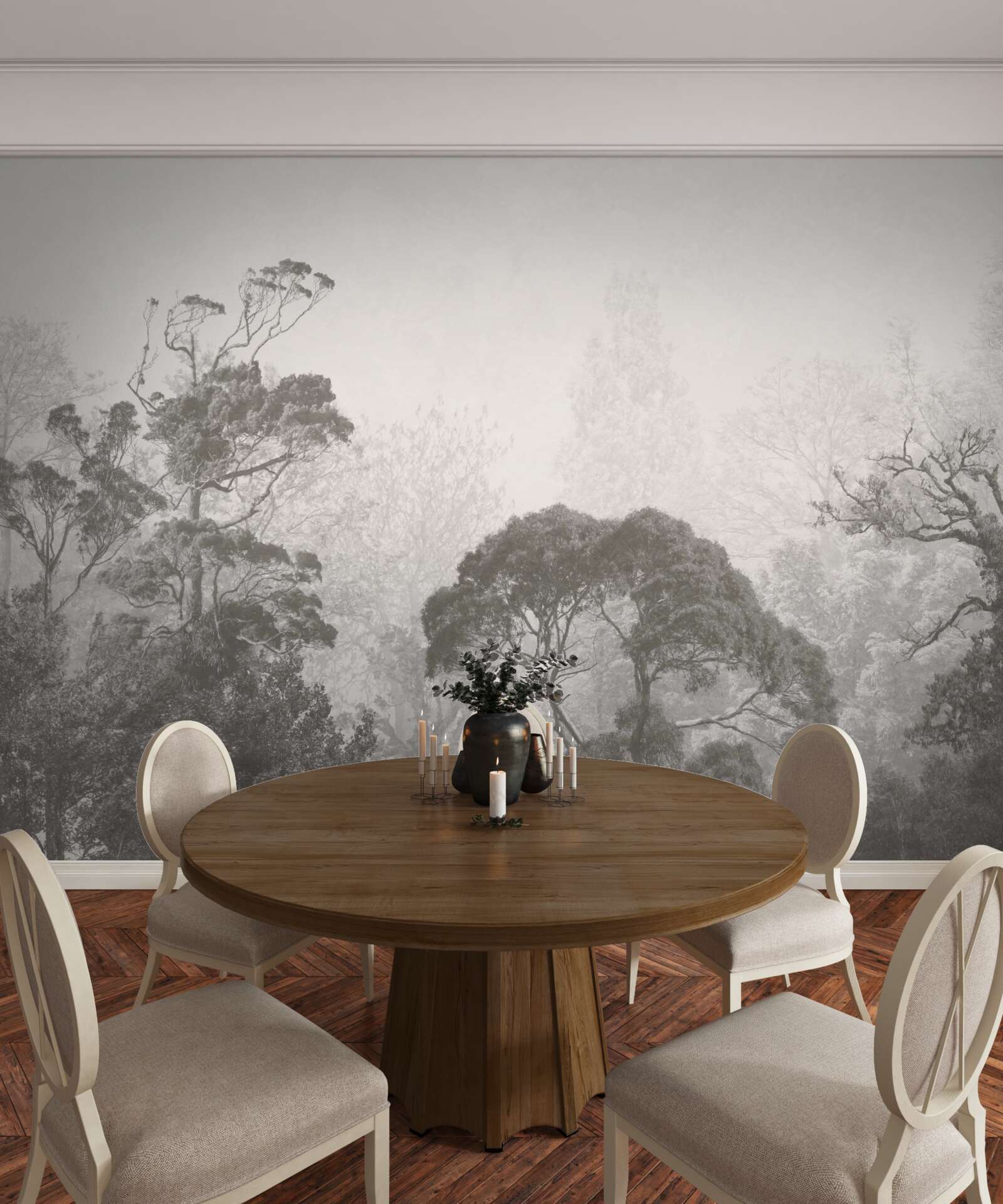 Fototapet ceața învăluie vârfurile copacilor tropicali