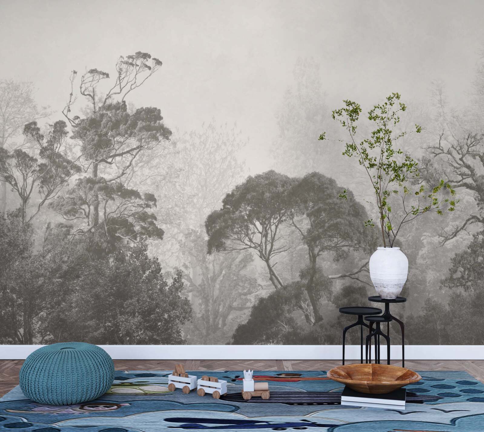 Fototapet ceața învăluie vârfurile copacilor tropicali