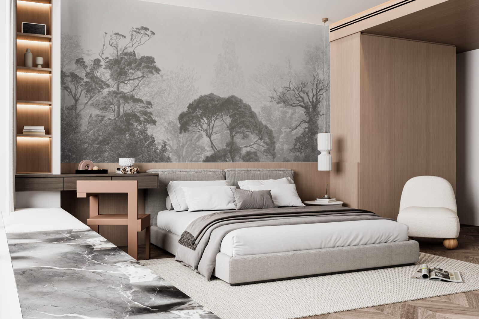 Fototapet ceața învăluie vârfurile copacilor tropicali