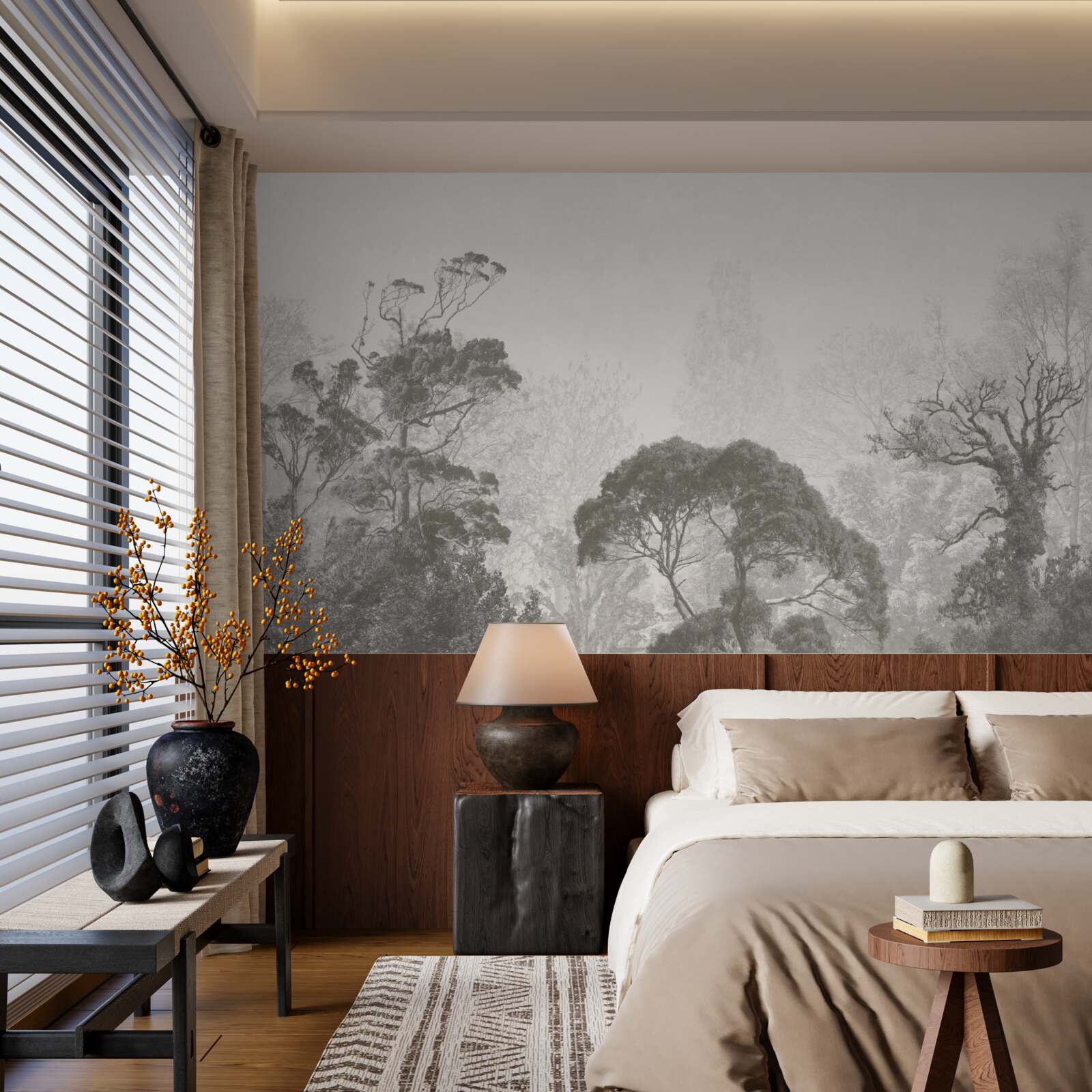 Fototapet ceața învăluie vârfurile copacilor tropicali