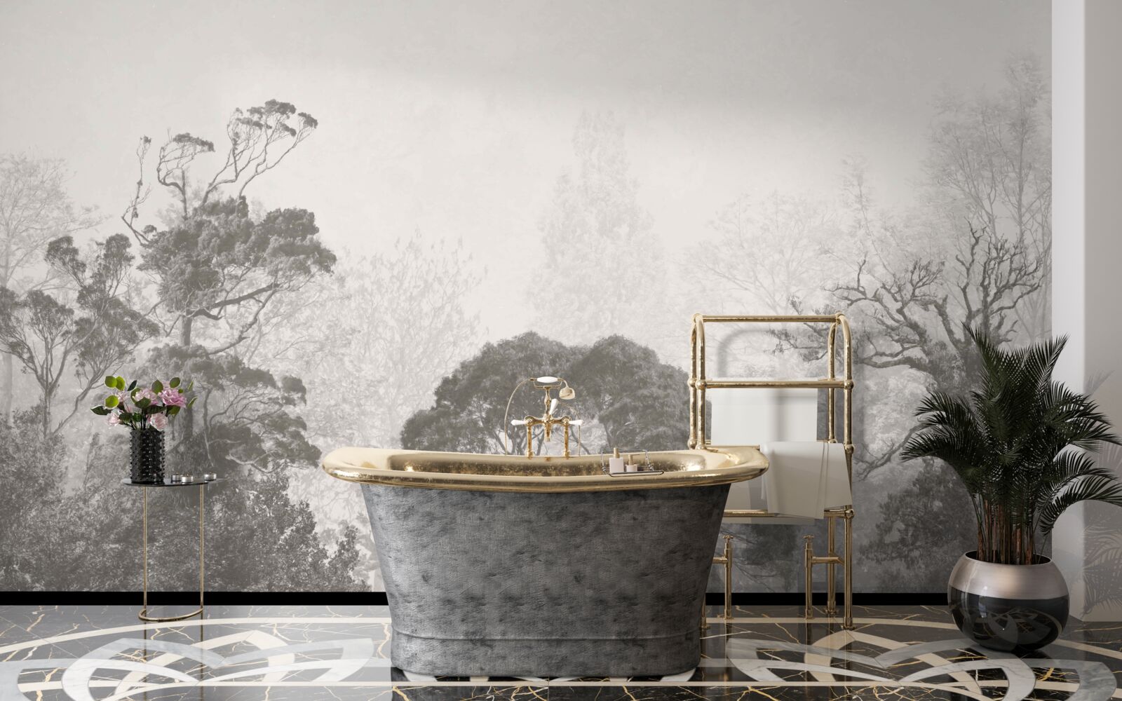 Fototapet ceața învăluie vârfurile copacilor tropicali