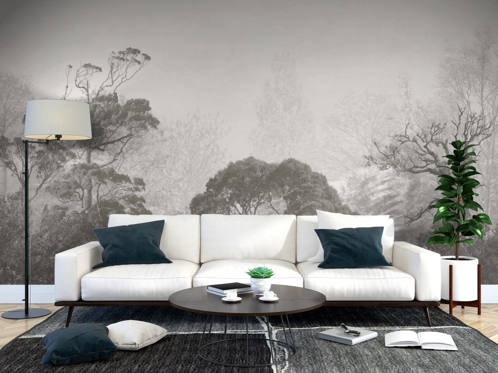 Fototapet ceața învăluie vârfurile copacilor tropicali