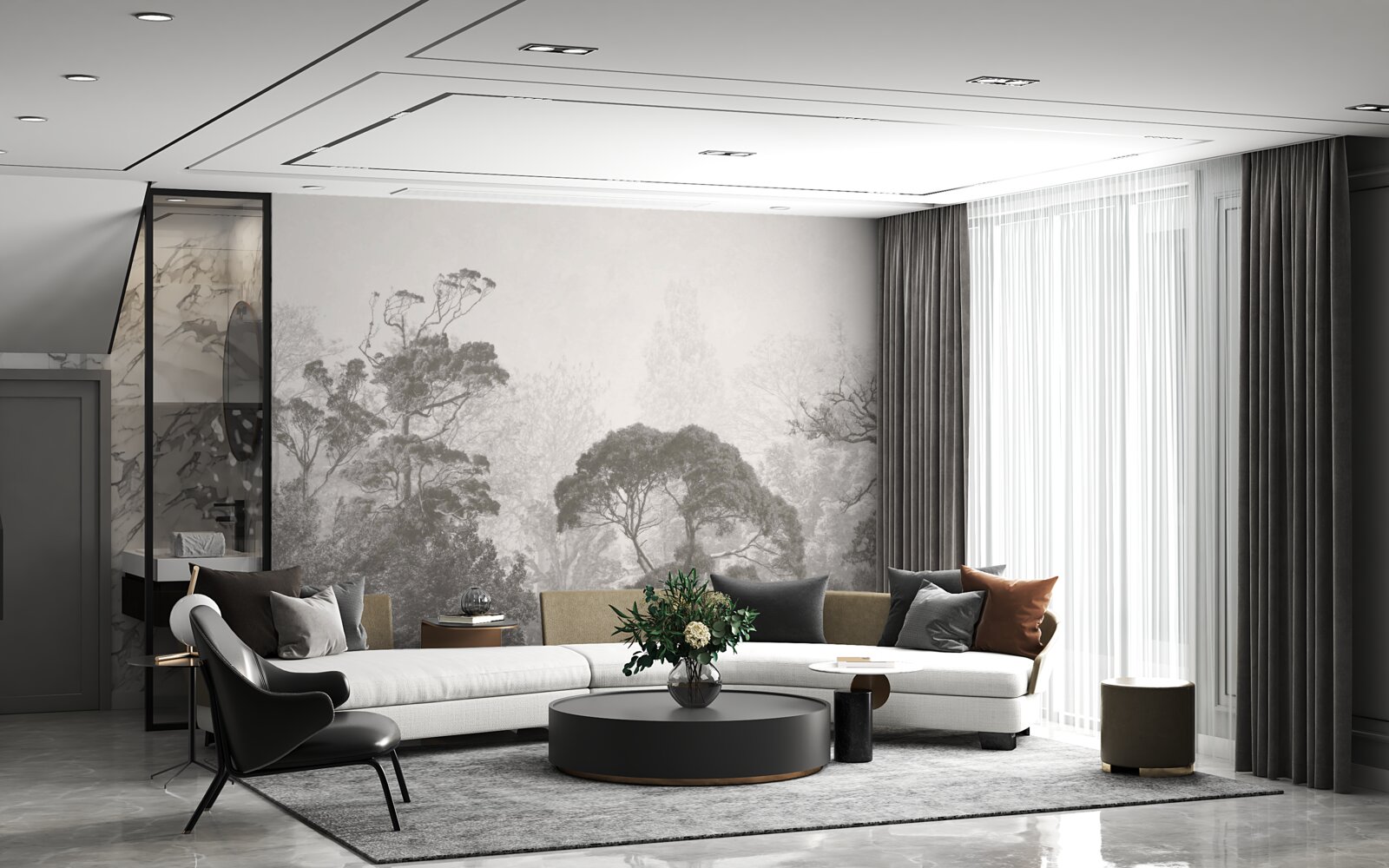 Fototapet ceața învăluie vârfurile copacilor tropicali