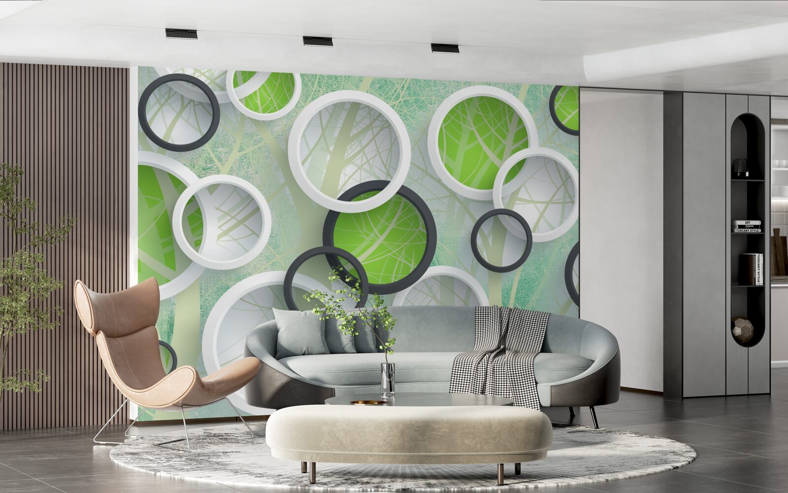 Fototapet cercuri colorate cu imagini abstracte de copaci