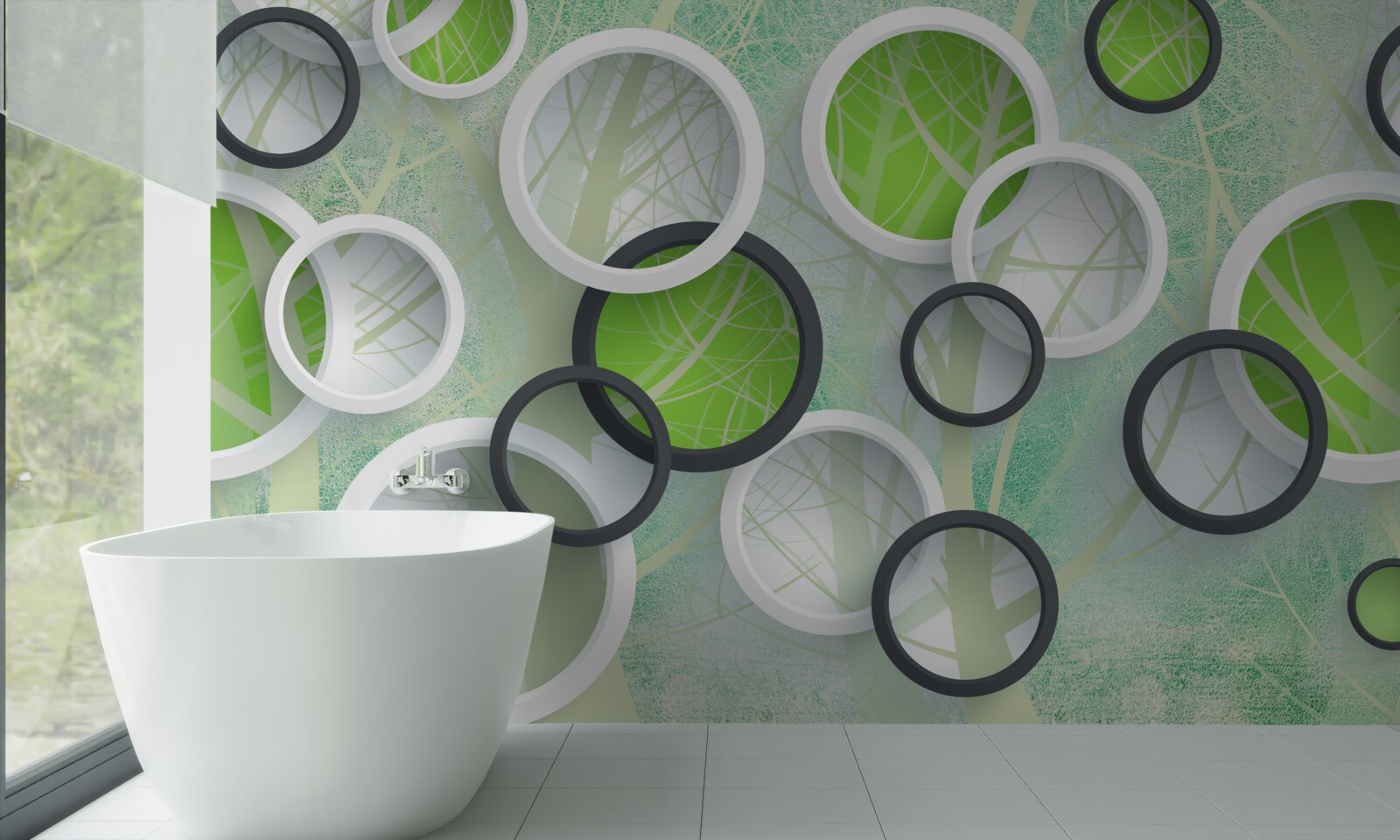 Fototapet cercuri colorate cu imagini abstracte de copaci