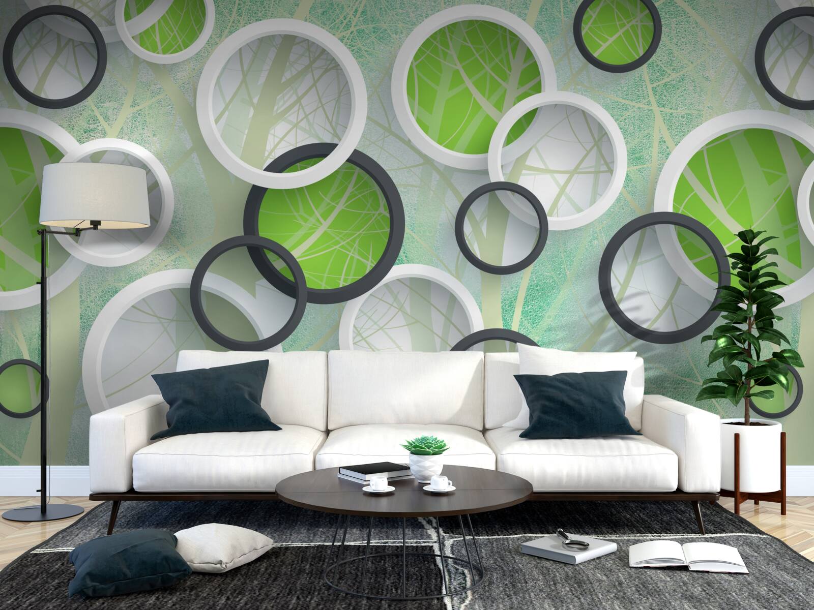 Fototapet cercuri colorate cu imagini abstracte de copaci