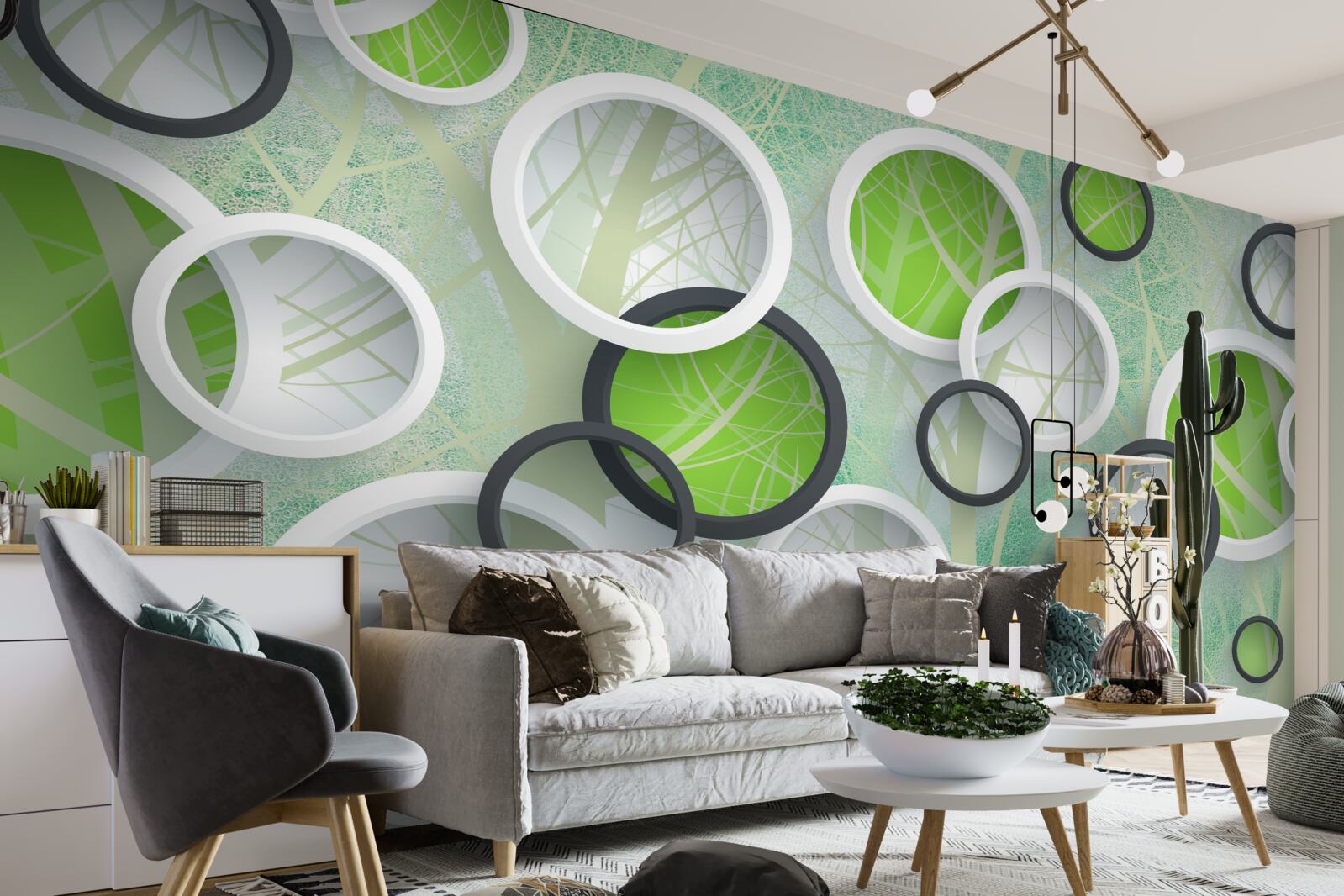 Fototapet cercuri colorate cu imagini abstracte de copaci