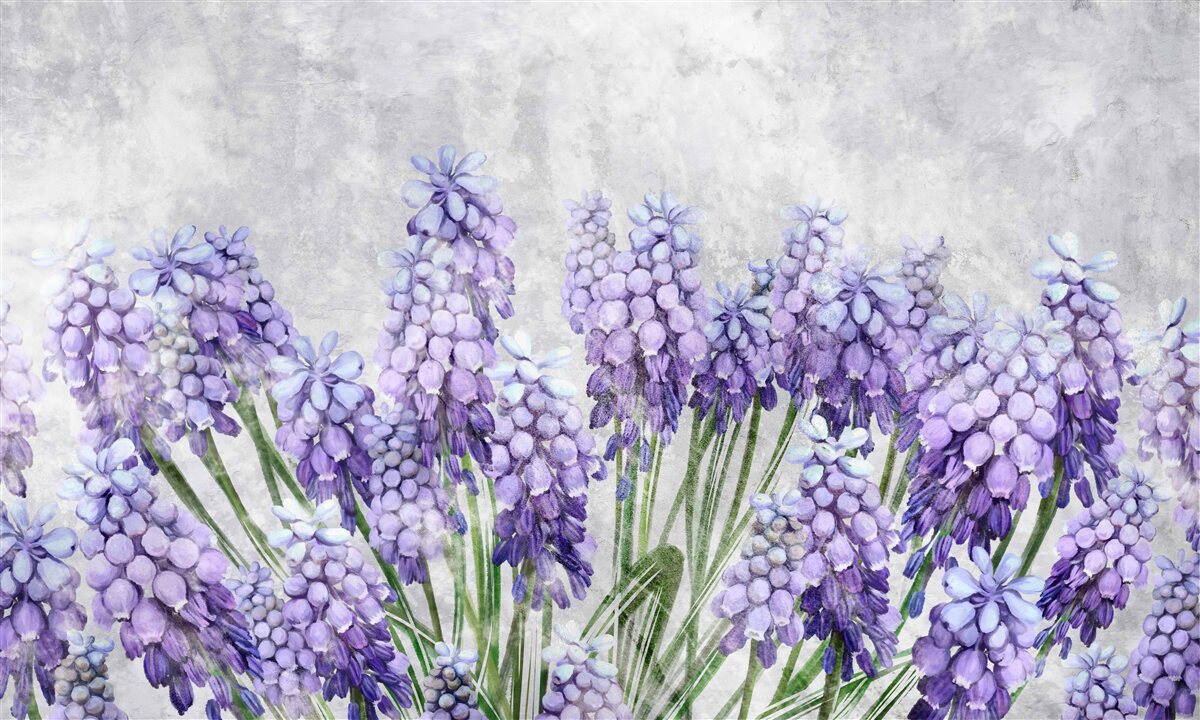 Fototapet O pajiște de flori mov frumoase