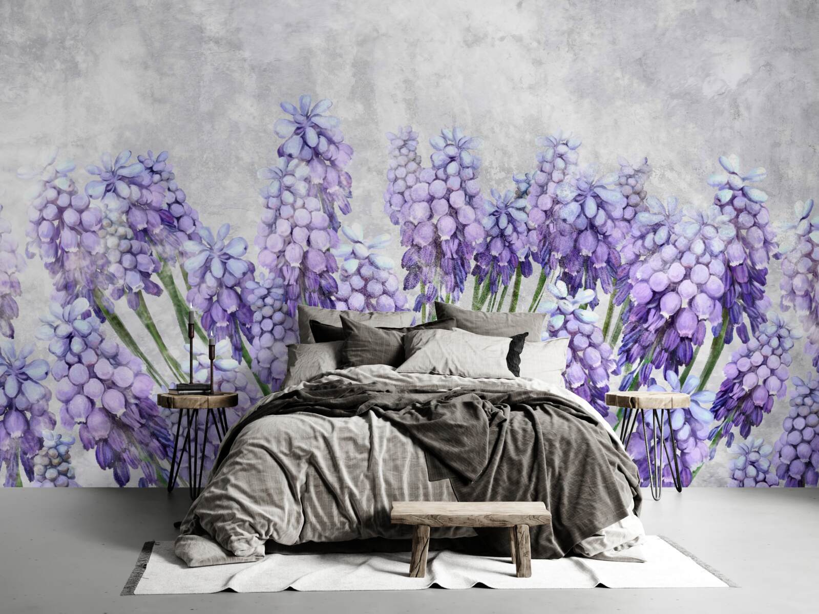 Fototapet O pajiște de flori mov frumoase