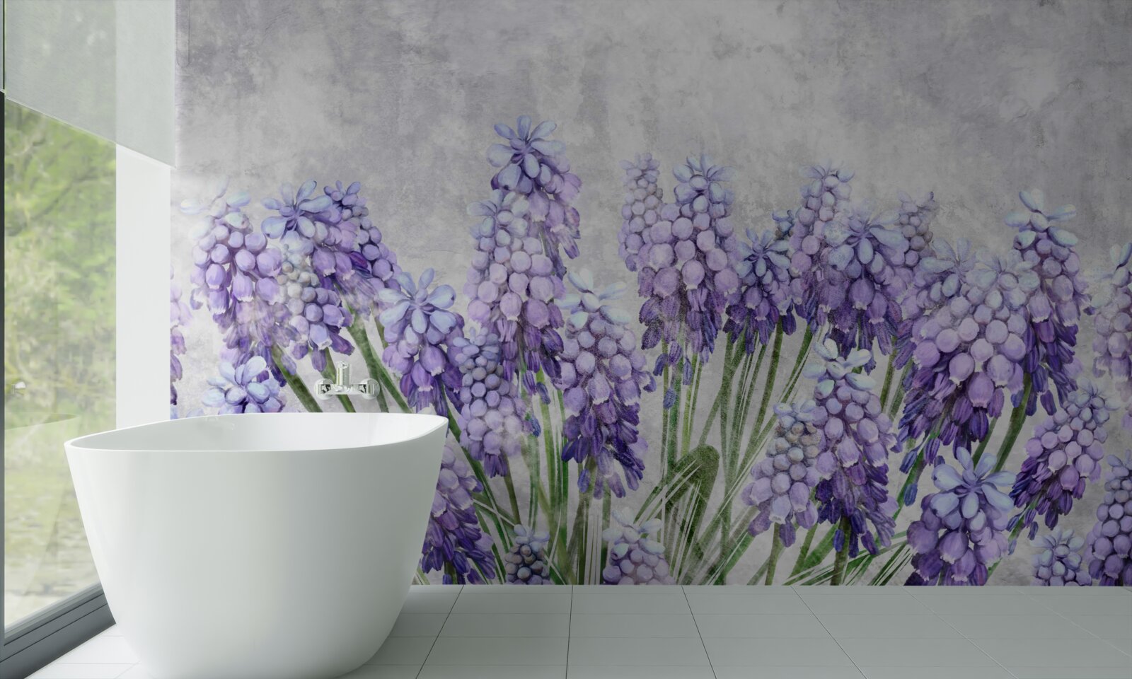 Fototapet O pajiște de flori mov frumoase