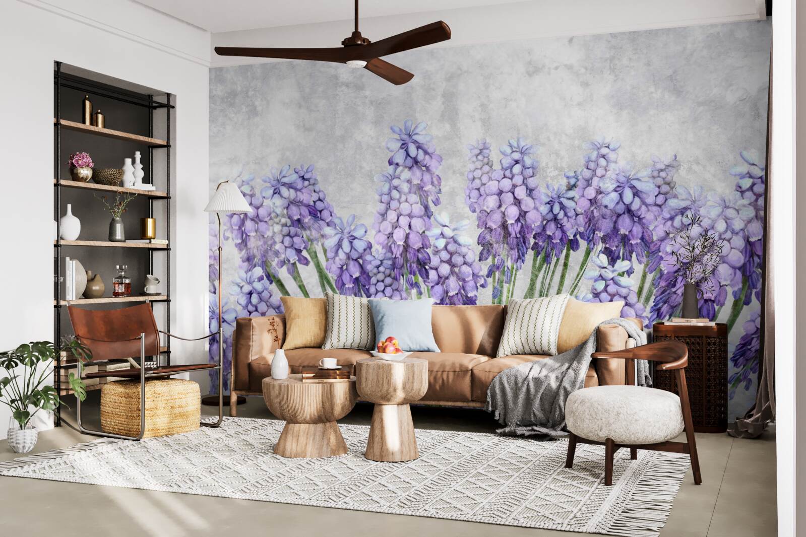 Fototapet O pajiște de flori mov frumoase