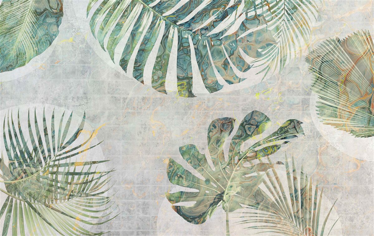 Fototapet frunze mari de palmier, monstera și ferigă