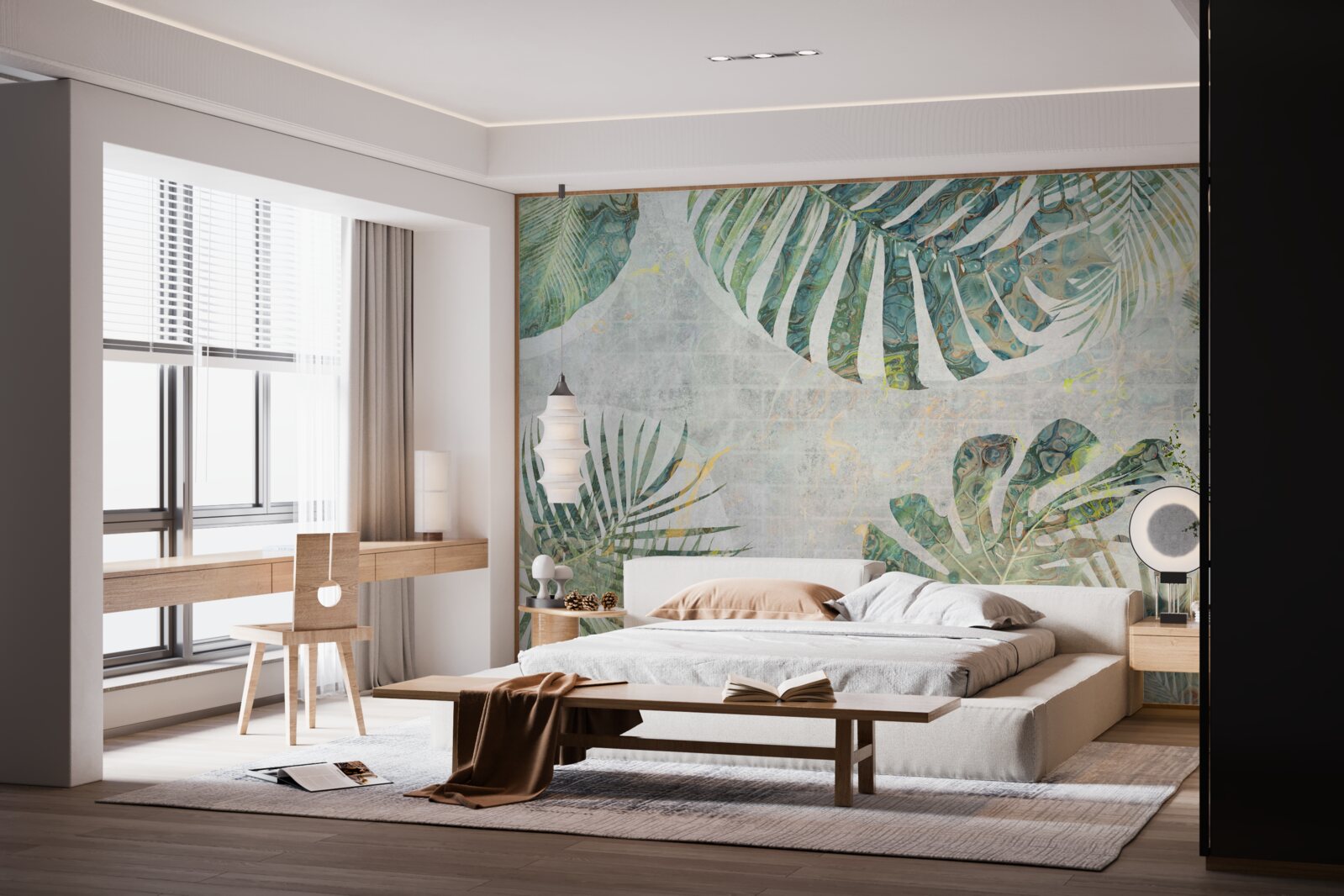 Fototapet frunze mari de palmier, monstera și ferigă