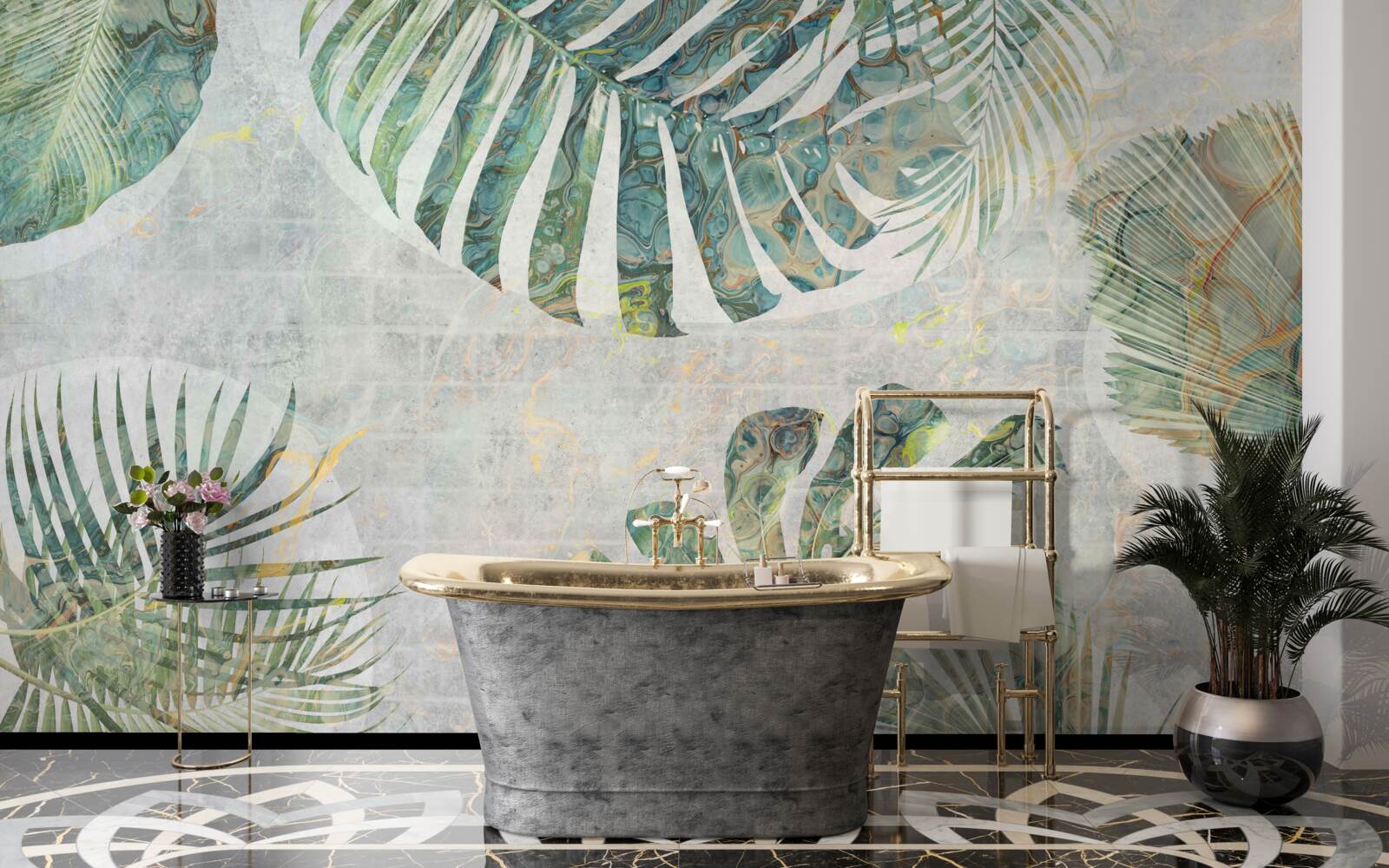 Fototapet frunze mari de palmier, monstera și ferigă