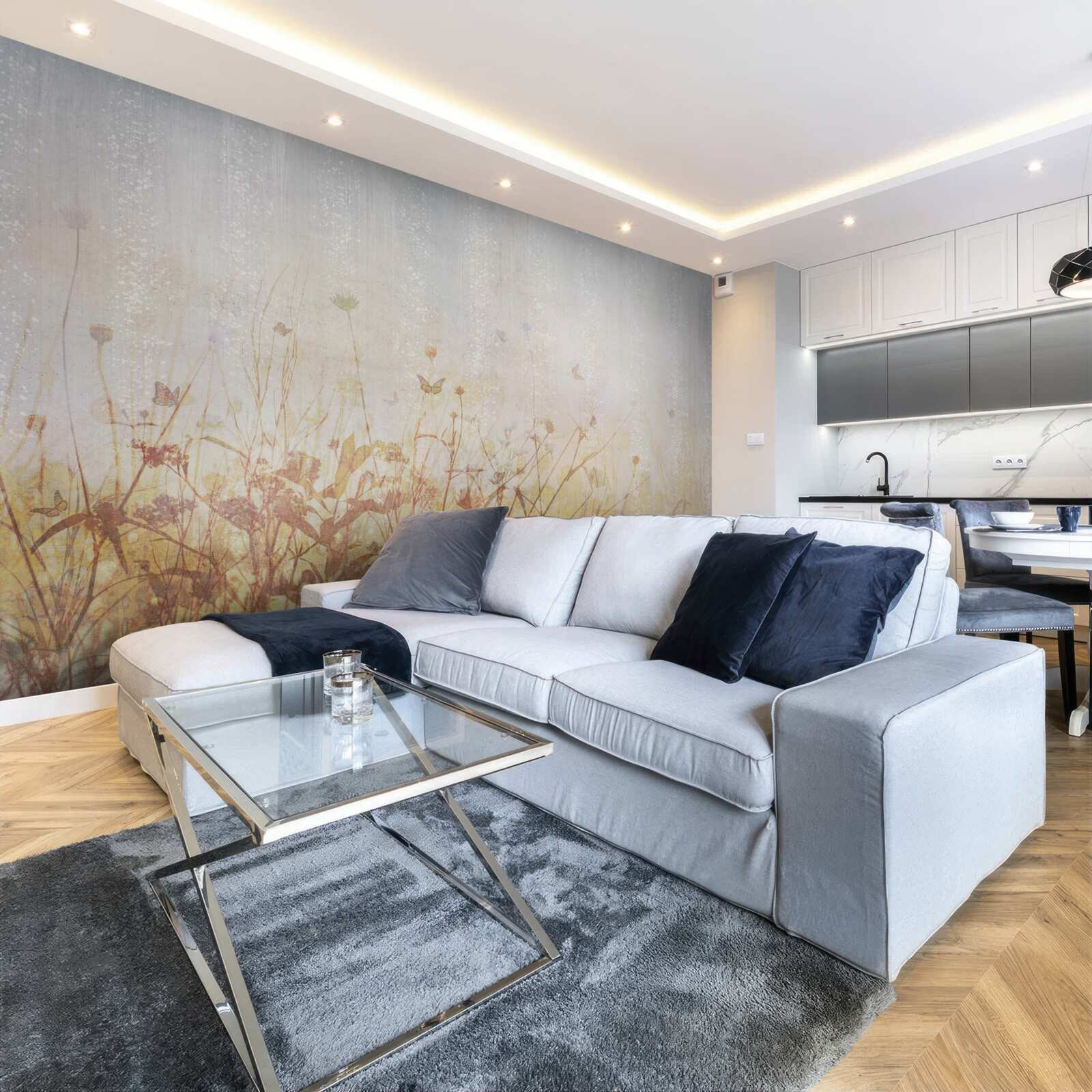 Fototapet câmp de toamnă presărat cu flori de pajiște