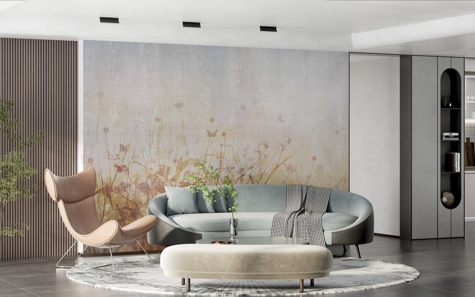 Fototapet câmp de toamnă presărat cu flori de pajiște