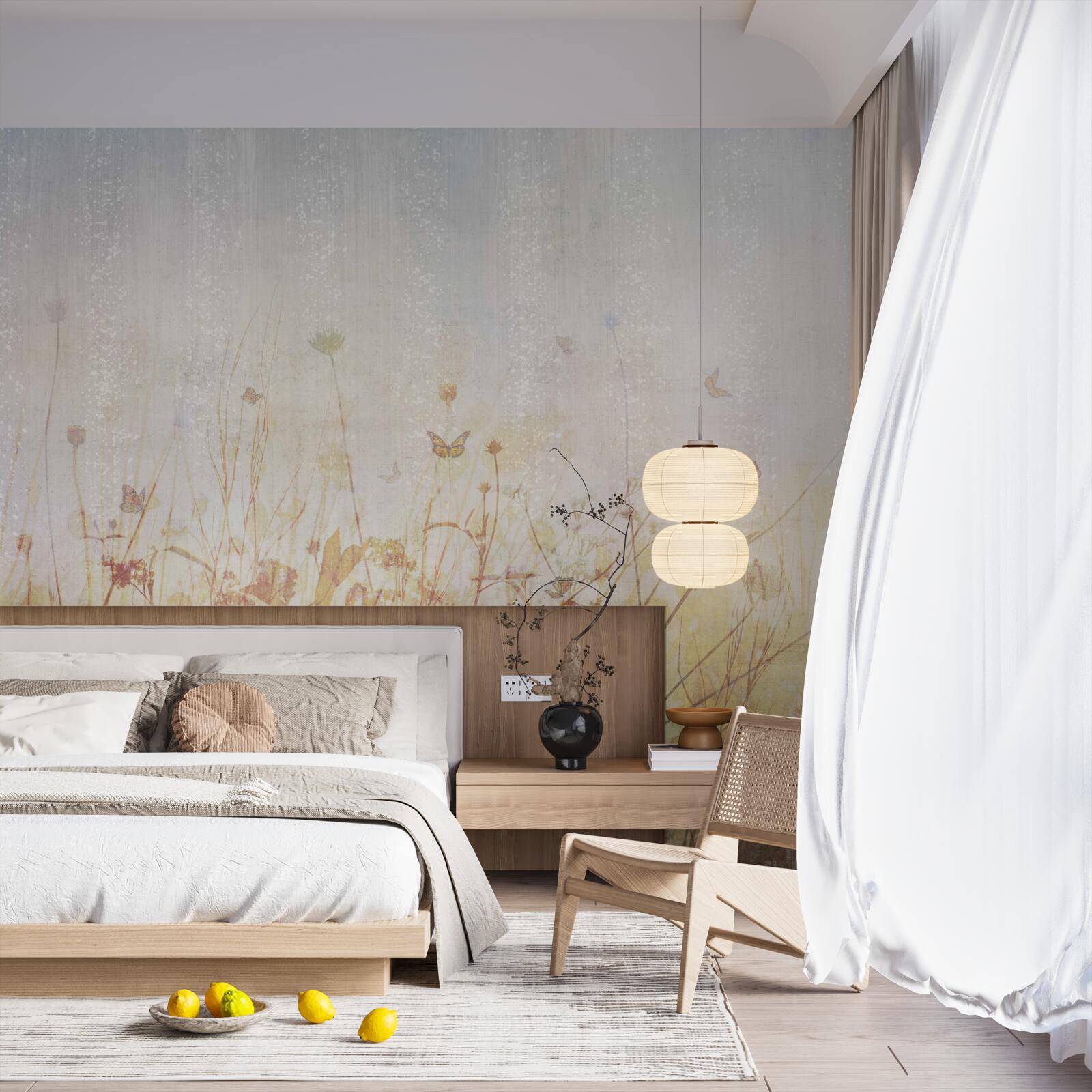 Fototapet câmp de toamnă presărat cu flori de pajiște