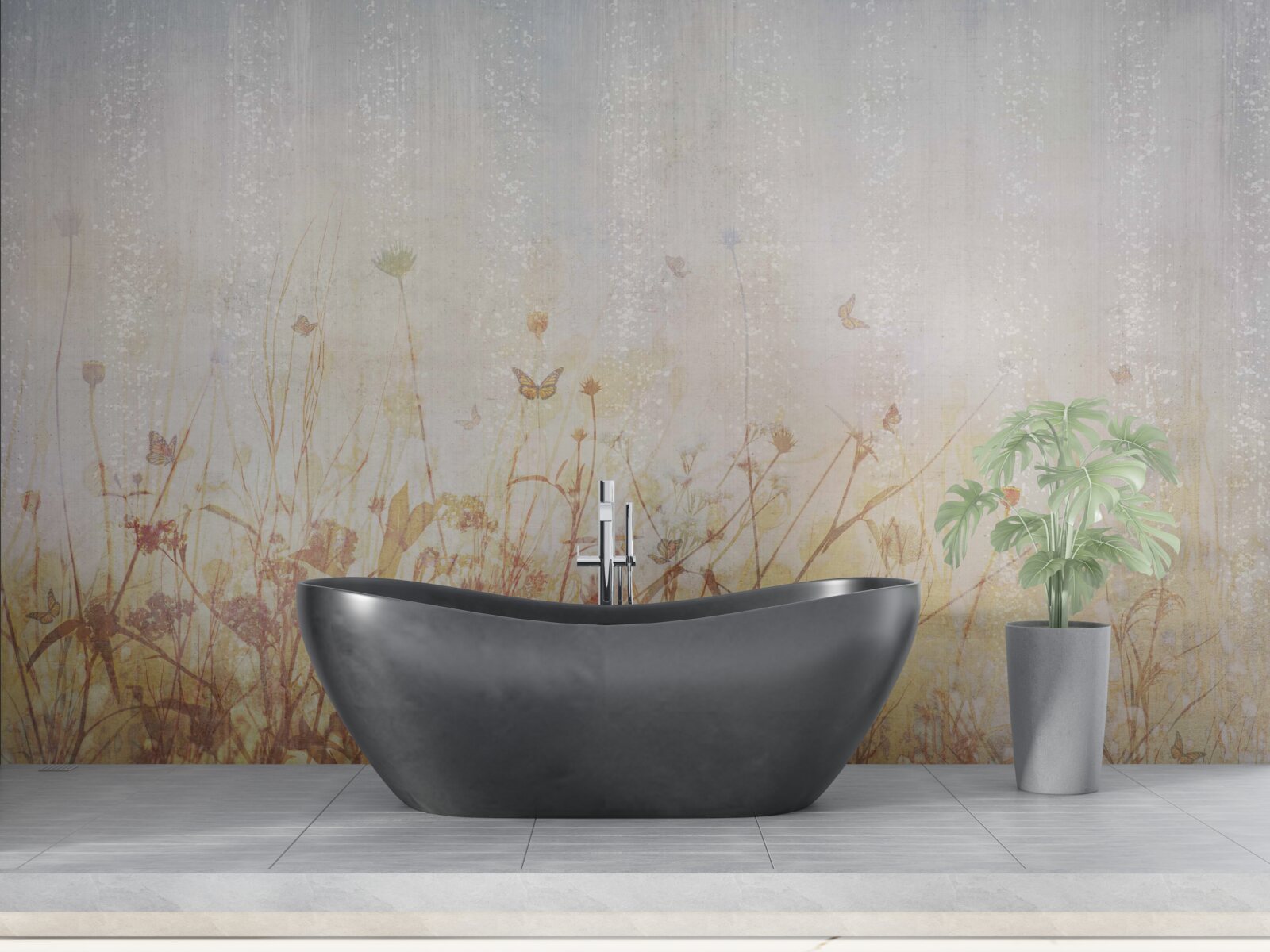 Fototapet câmp de toamnă presărat cu flori de pajiște