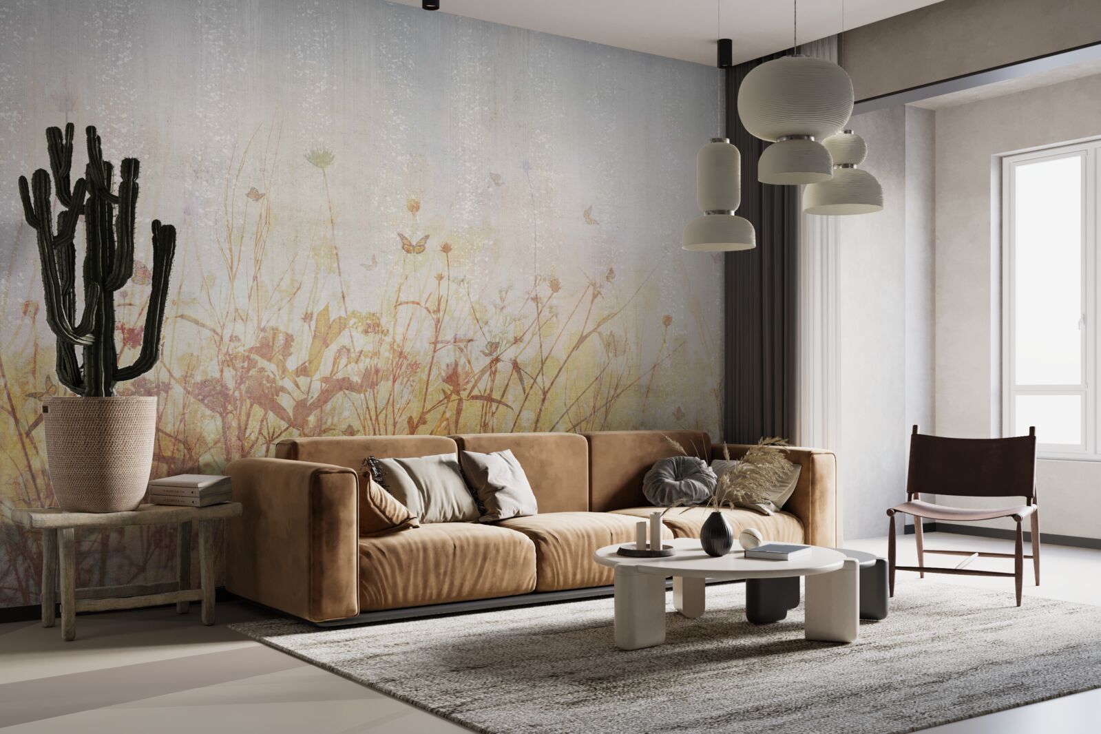 Fototapet câmp de toamnă presărat cu flori de pajiște