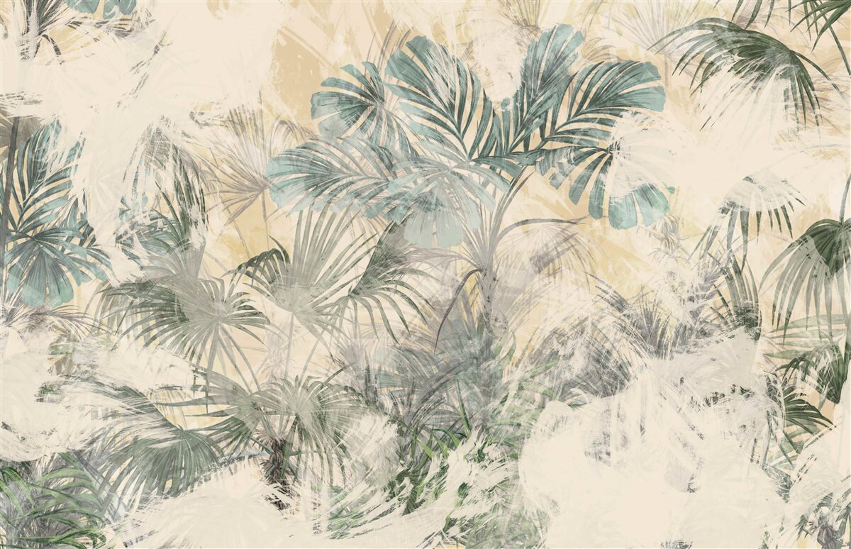 Fototapet frunze de palmier și monstera în verde