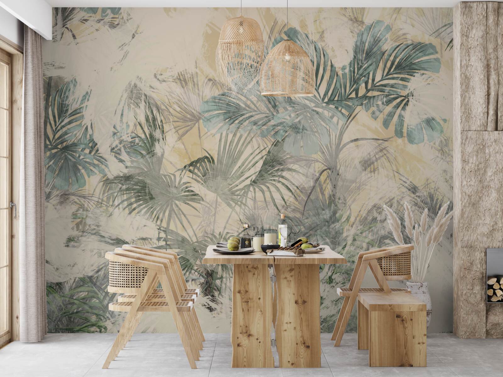 Fototapet frunze de palmier și monstera în verde