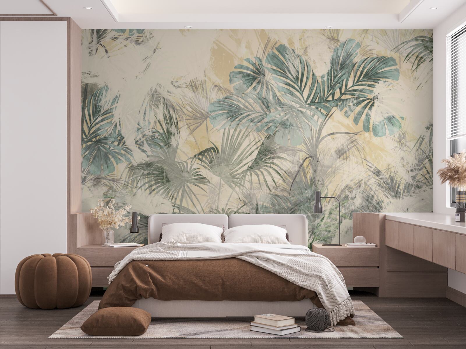 Fototapet frunze de palmier și monstera în verde