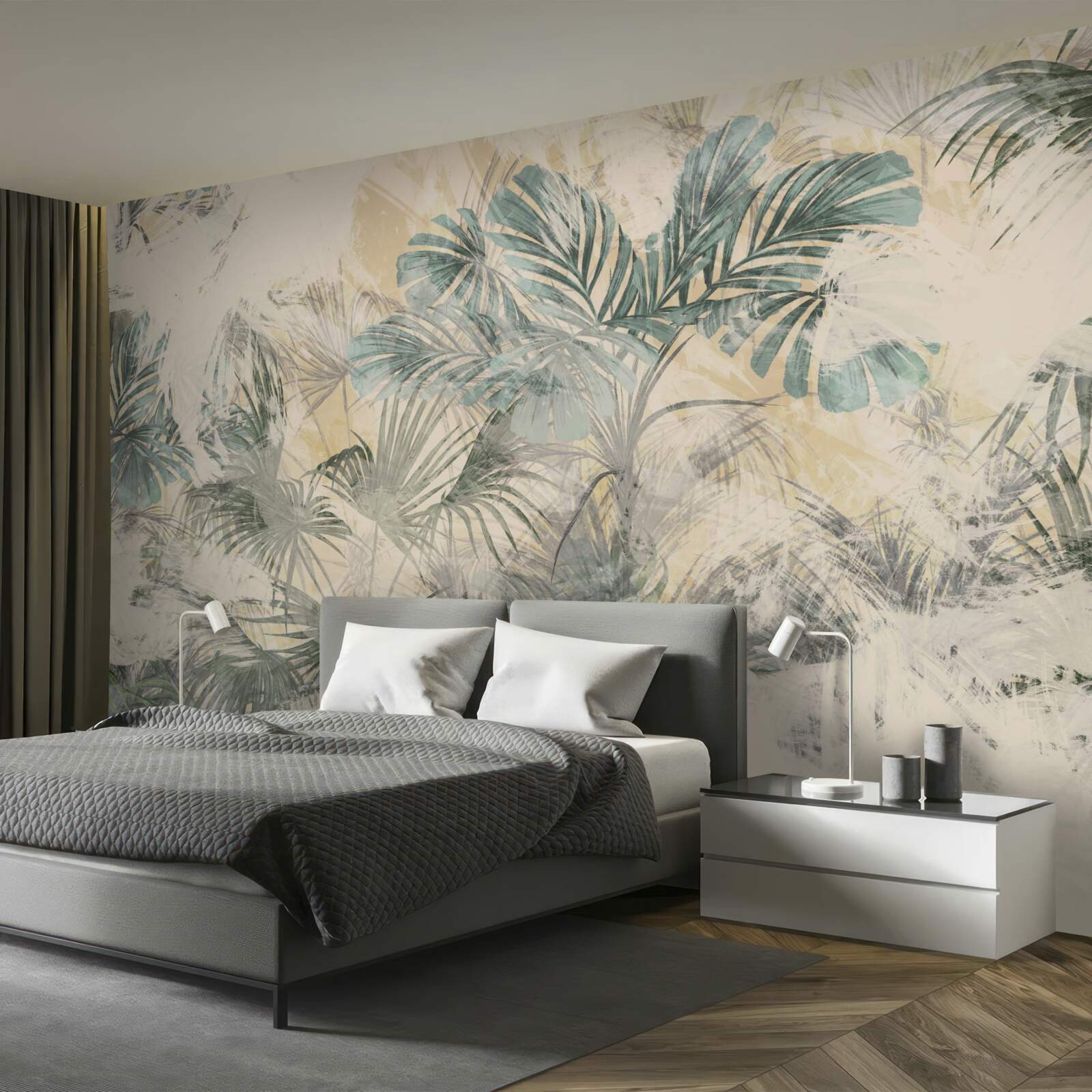 Fototapet frunze de palmier și monstera în verde