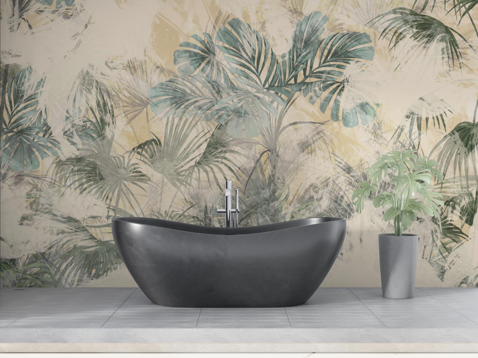 Fototapet frunze de palmier și monstera în verde