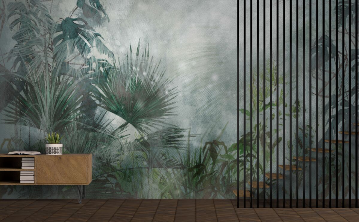 Fototapet dimineață tropicală pe o apă învăluită în ceață