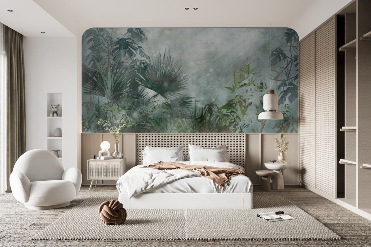 Fototapet dimineață tropicală pe o apă învăluită în ceață